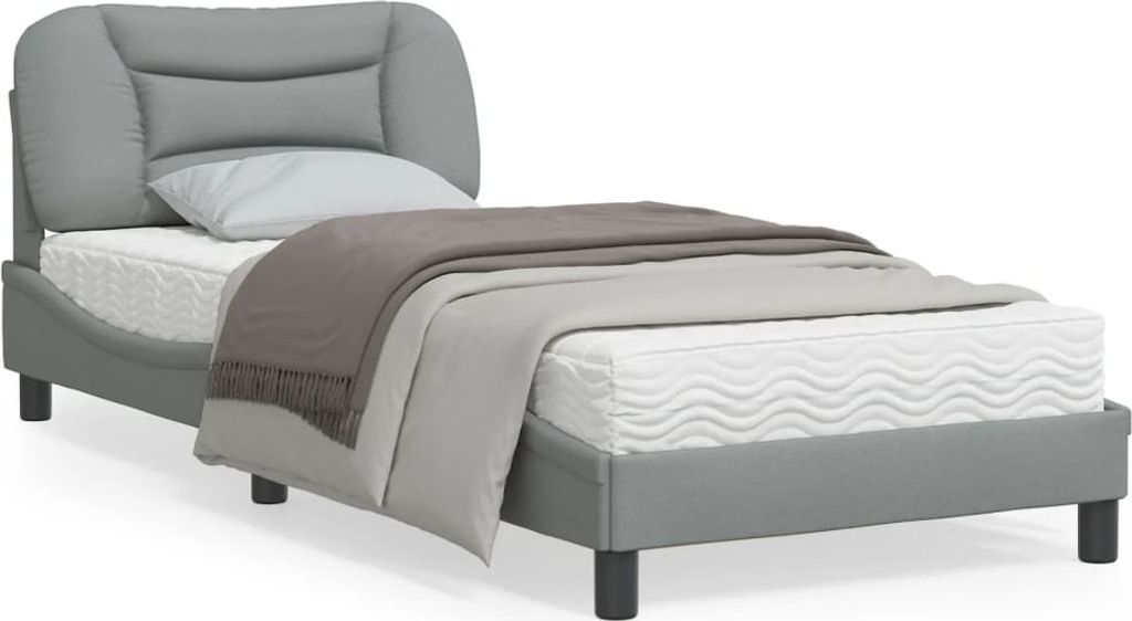 Design Bettgestell mit Kopfteil Hellgrau 90x200 cm Stoff, Klassische Betten 2024 Neu
