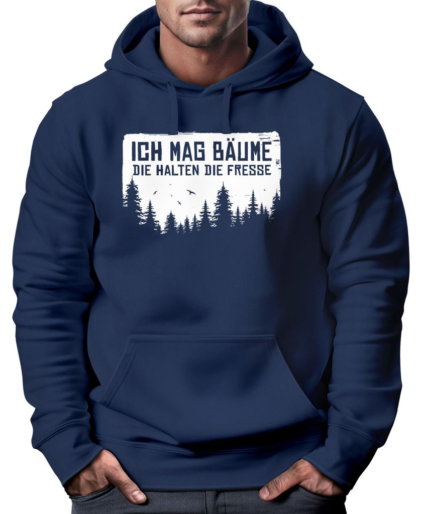 Hoodie Herren Bedruckt mit Spruch lustig Ich mag Bäume Sarkasmus Ironie Wald Outdoor Kapuzen-Pullover Moonworks navy M
