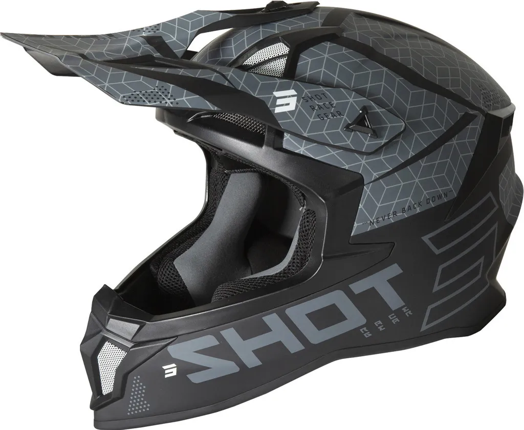 Casque Moto Cross intégral Shot Lite Core Noir Gris XL pour Compétition