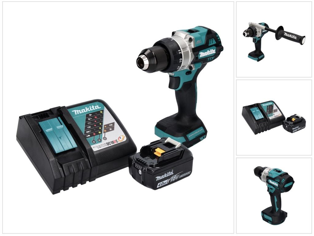 Makita DDF 486 RM1 Akku Bohrschrauber 18 V 130 Nm Brushless + 1x Akku 4,0 Ah + Ladegerät