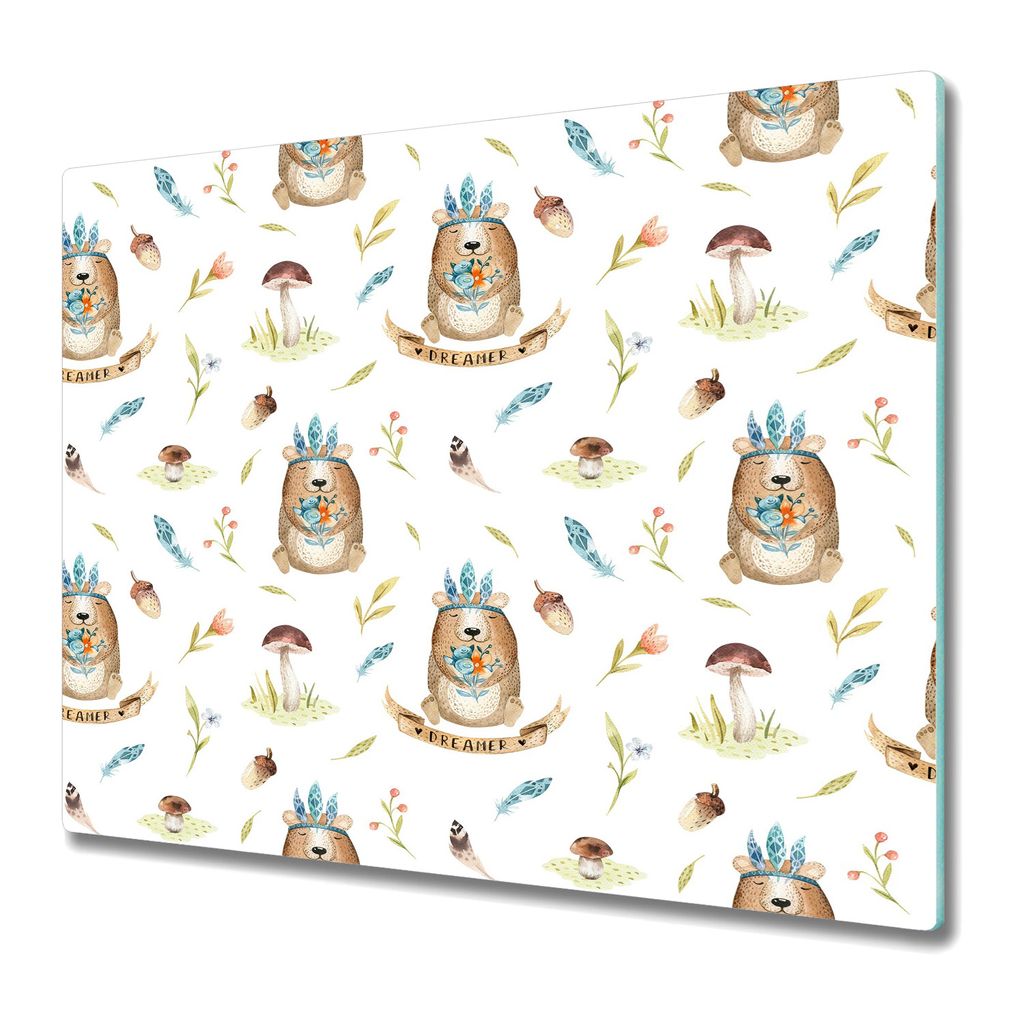 Küchenschneidebrett - Glasschneidebrett - Herdabdeckung - 60x52 - Träumende Bären