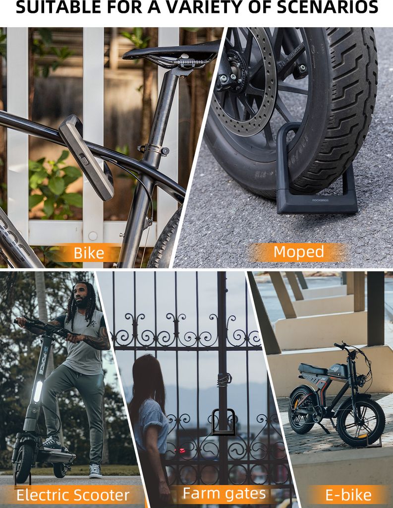 ROCKBROS Fahrrad Zahlenschloss – 5-stelliges Code-Kabelschloss Mit Diebstahlschutz Für Fahrrad, Motorrad & Scooter
