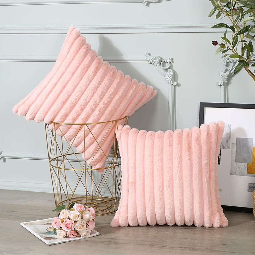 OKWISH Samt Kissenbezug Kissenhülle 2er Set 45x45 cm mit Reissverschluss Sofakissenbezug Dekokissenbezug 100% Baumwolle Rosa