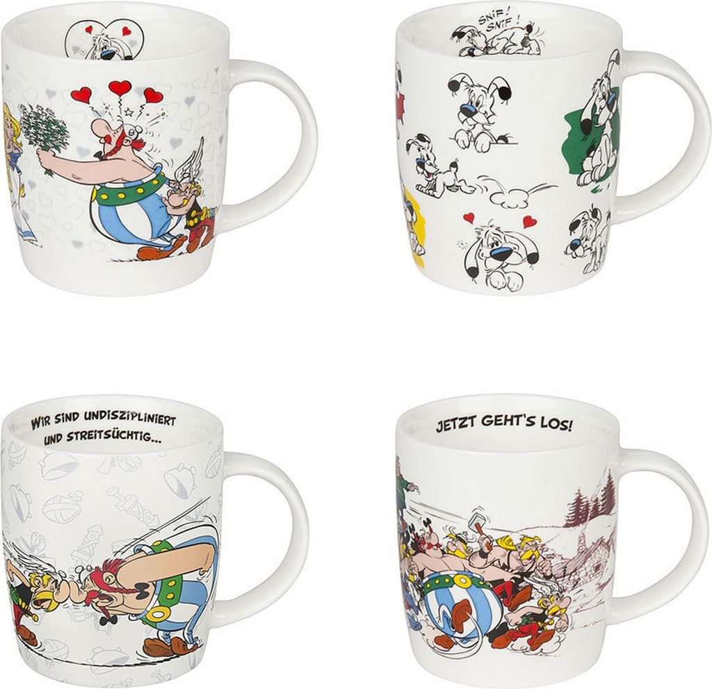 Könitz Porzellan Kinder Tasse Tee Tasse Kaffee Becher Set "Asterix" 4 teilig
