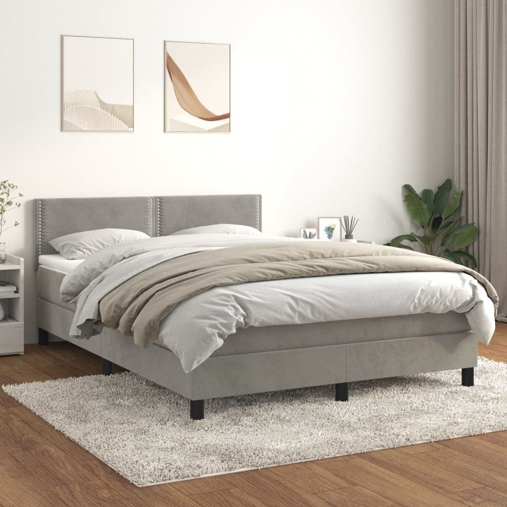 The Living Store Boxspringbett mit Matratze Hellgrau 140x200 cm Samt