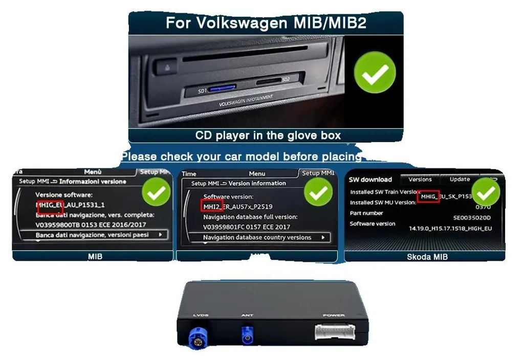 Interface sans fil Smartphone pour autoradio VW Skoda Seat MIB MIB2