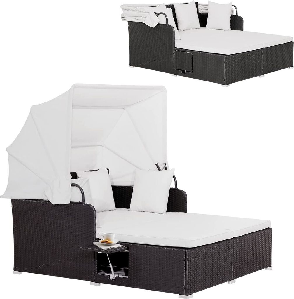 GOPLUS Rattan Lounge mit faltbarem Sonnendach, Gartenliege Produktbild 