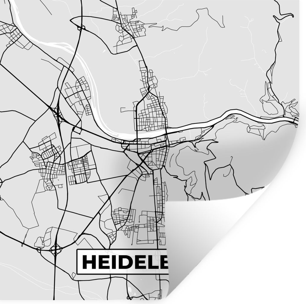 MuchoWow Wandtattoo Wandsticker Wandaufkleber Karte - Deutschland - Heidelberg - Karte - Stadtplan 80x80 cm Selbstklebend und Repositionierbar - ...