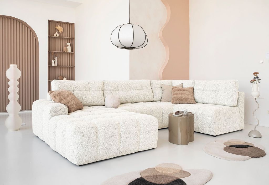 MIUFORM Lulu Ecksofa mit Bettfunktion und Bettkasten U-FORM RECHTS – 333 x 187 cm - Beige - Sofa Schlafsofa Couch Modulsofa
