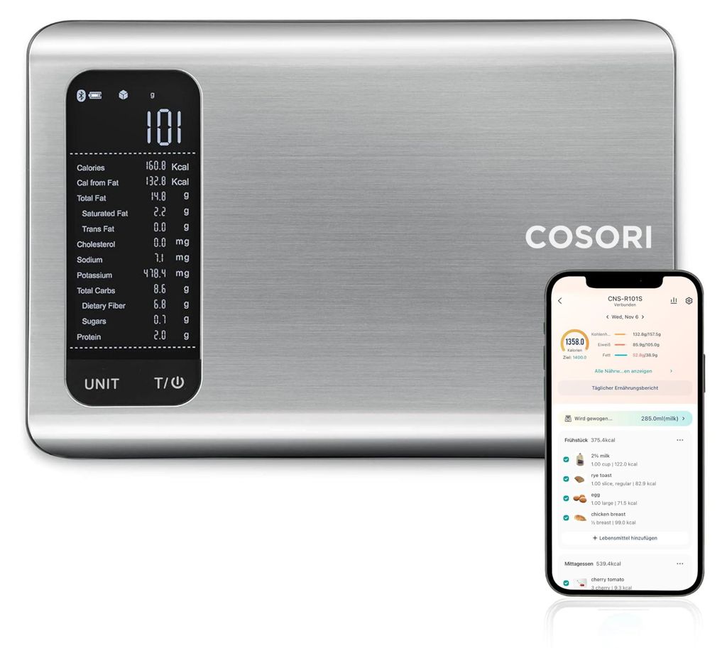 Cosori Küchenwaage digital mit Nährwertberechnung, Produktbild 