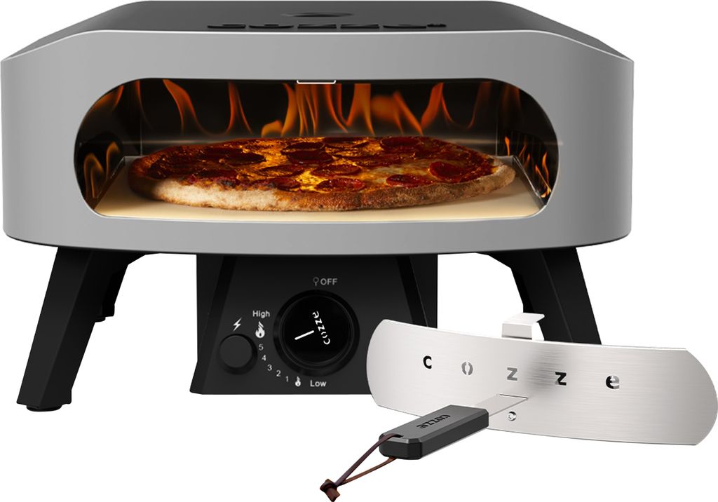 Cozze Gas-Pizzaofen Classic 13, mit Thermometer, inkl. Pizzastein, Backtemperatur bis 450°C, tragbar, Grillfläche 34 x 34 cm, Gerätemaße 29.5...