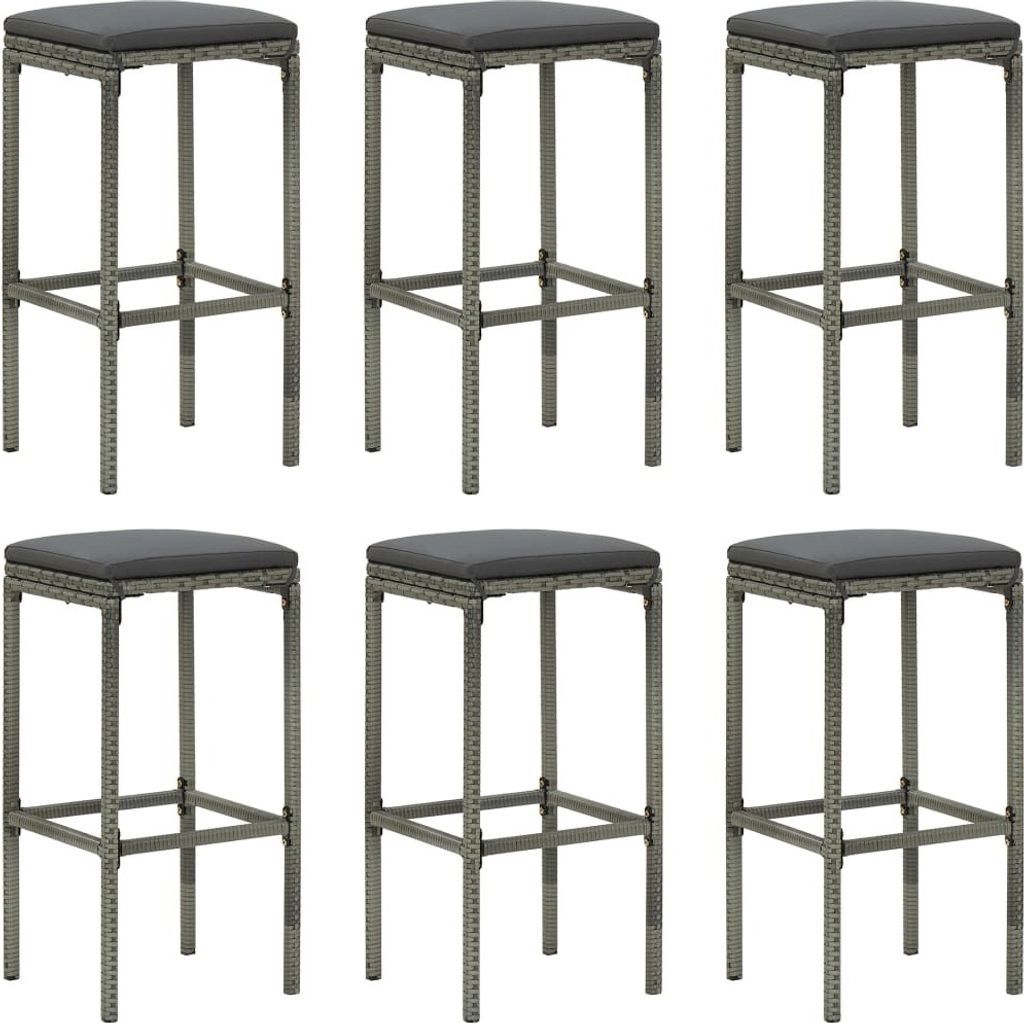 The Living Store Barhocker mit Kissen 6 Stk. Grau Poly Rattan