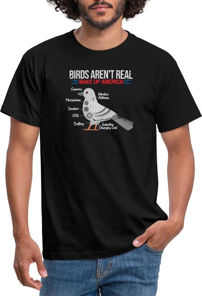 Spreadshirt Birds Aren't Real Satire Lustiger Spruch Satire Humor Männer T-Shirt, 4XL, Schwarz