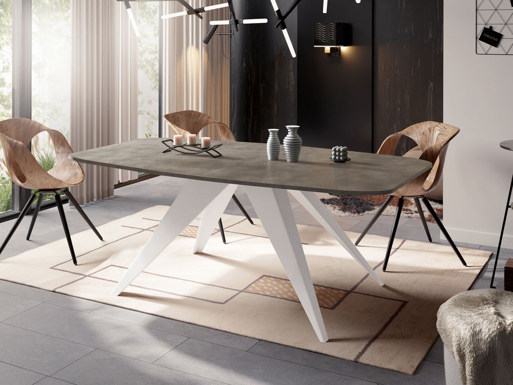 Ausziehbarer Esstisch im Loft-Stil - Industrieller Tisch mit Weißen Metallbeinen - Modernes Design für Wohnzimmer - 180 cm Ausziehbar auf 220 cm ...
