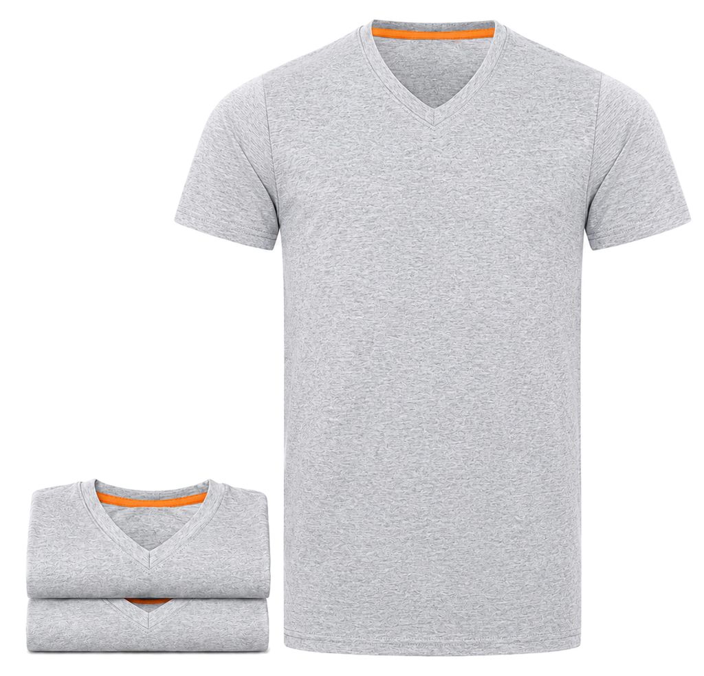 Mivaro Herren T-Shirt 3er Pack V-Ausschnitt Grau meliert - Produktbild 