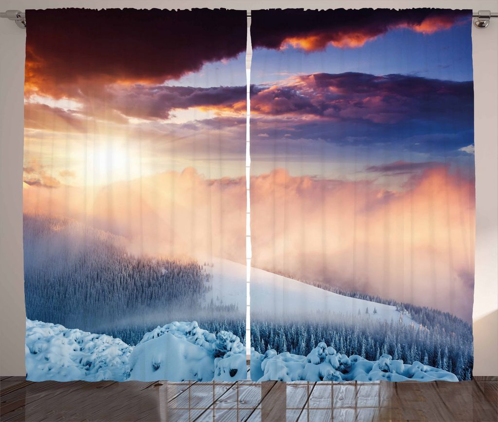 ABAKUHAUS Winter Rustikaler Vorhang, Carpathia Ukraine Europa, Wohnzimmer Universalband Gardinen mit Schlaufen und Haken, 280 x 175 cm, Peach Weiß...