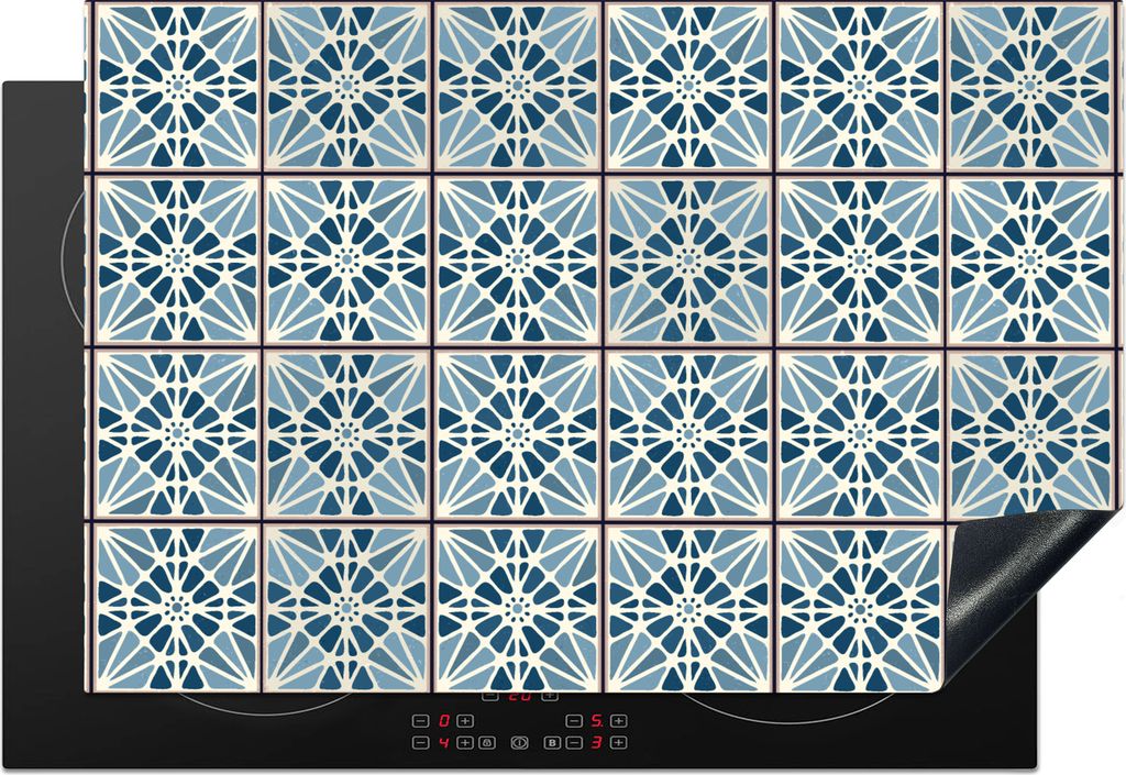 KitchenYeah Herdabdeckplatte Blau - Muster - Kacheln , 77x51cm, Küche Deko, Glaskeramikkochfeld Herdabdeckung, Abdeckplatte fùr Kochfeld