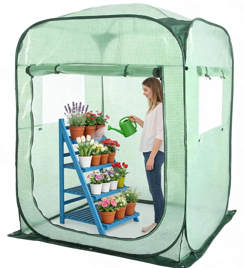 Tente-serre de jardin pop-up 143x216x195 cm en PE vert avec fermeture
