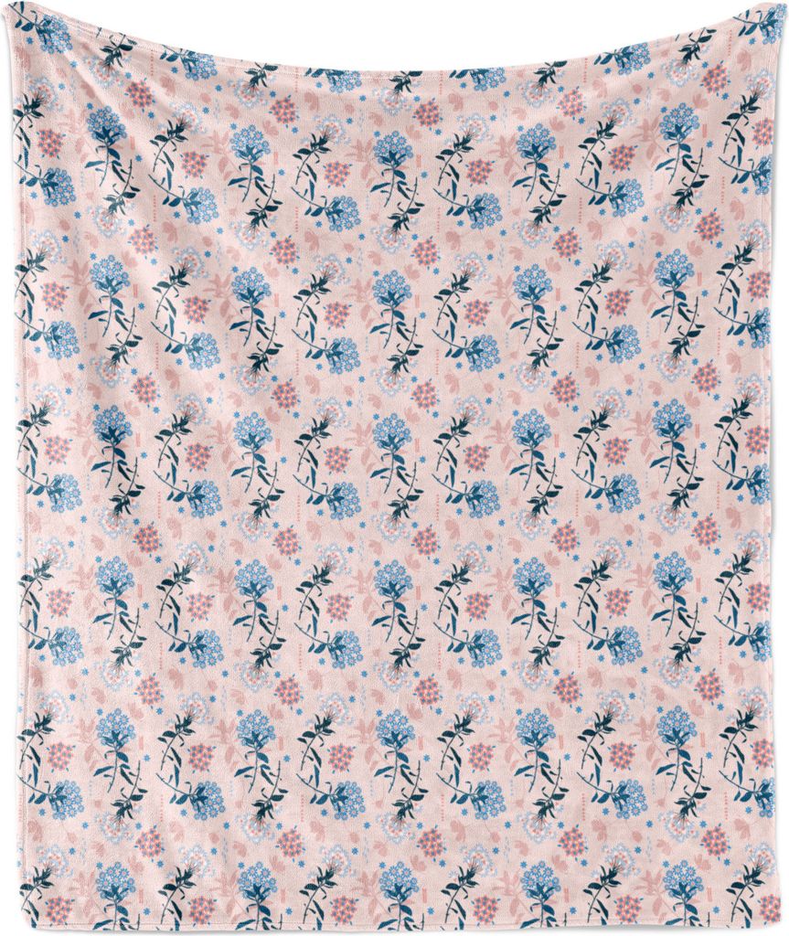 ABAKUHAUS Blumen Weich Flanell Fleece Decke, Blumen und Motive auf einem Blush Ton-Hintergrund, 175 x 230 cm, Blush Blau Grau