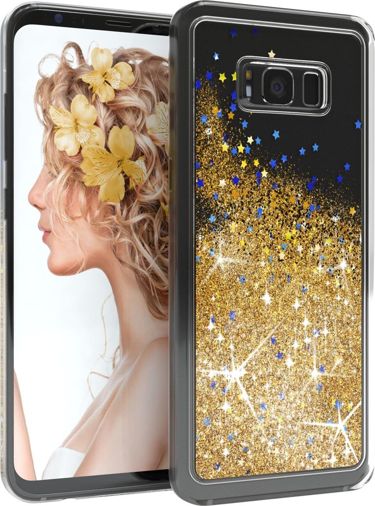 EAZY CASE - Glitzer Hülle kompatibel mit Samsung Galaxy S8 Plus Glitzer Schutzhülle, Soft Case, Backcover Transparent mit Motiv