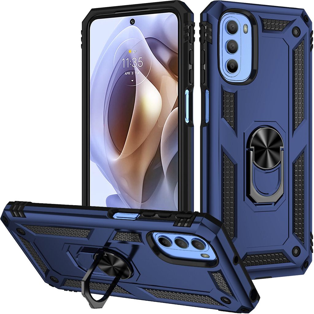 Moto G31 / G41 Hülle, Dual Layer Robust Militäre Schutzhülle mit Ringhalterung Ständer für Motorola Moto G31 / G41 Blau