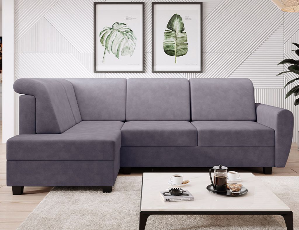 Easy4You Ecksofa MILO L-Form Grau – 235x90x157 cm - Schlafsofa mit Bettkasten und Schlaffunktion - Eckcouch mit Stauraum – Links – Stoff Soro 93