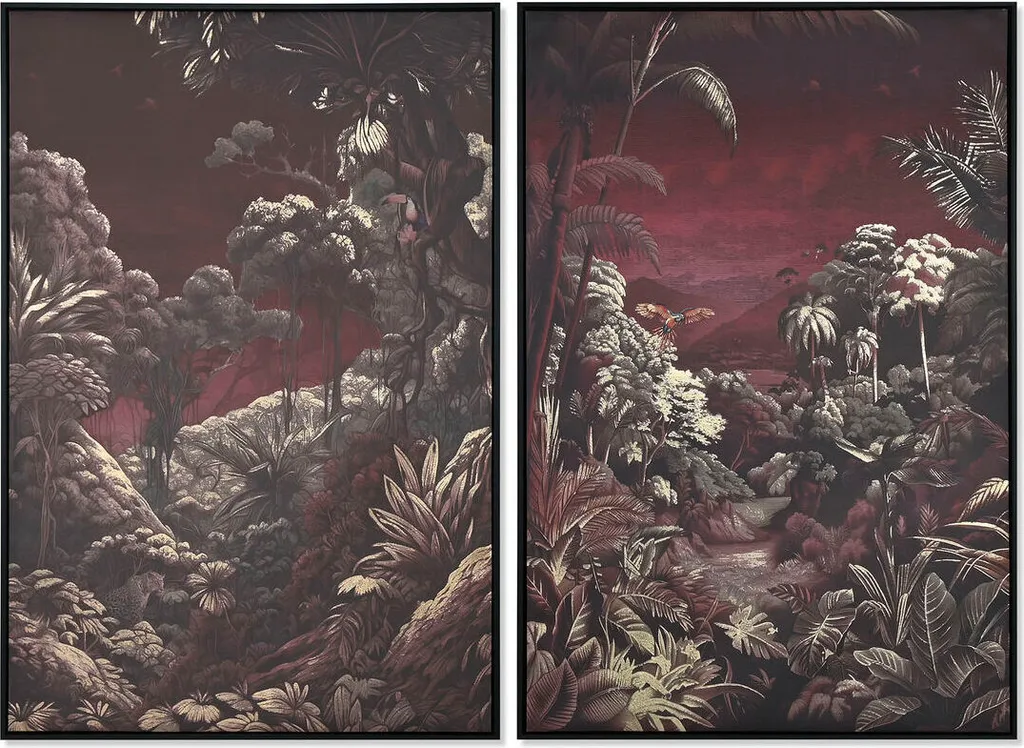 Décoration Murale Jungle Tropicale : Duo de Tableaux Vert et Or 123 cm