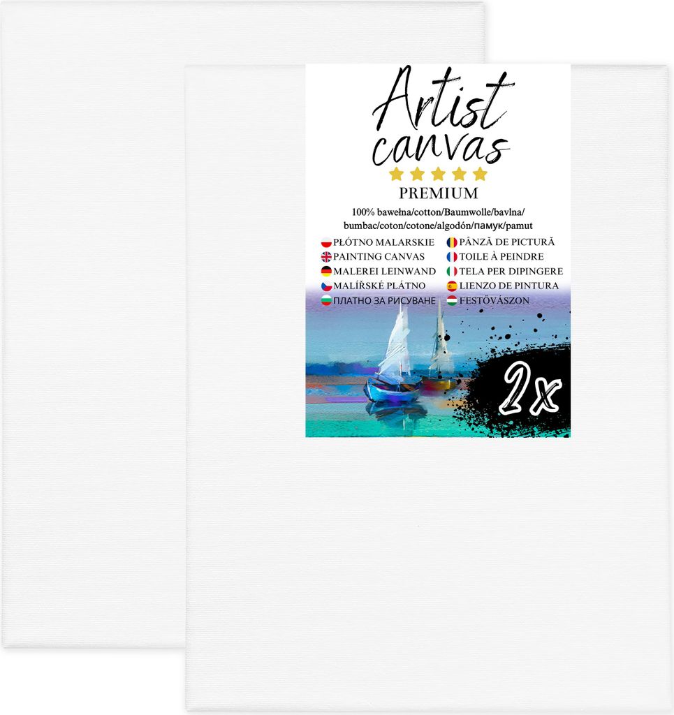 2x Leinwand auf Keilrahmen 100% Baumwolle 280 g/m² Weiß grundiert 30X40 cm