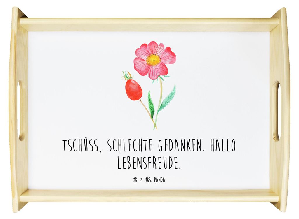 Mr. & Mrs. Panda Tablett Blume Hagebutte - Weiß - Geschenk, Deko, Schlechte Gedanken, holz serviertablett, Lebensfreude, Garten, Sofa, Servier
