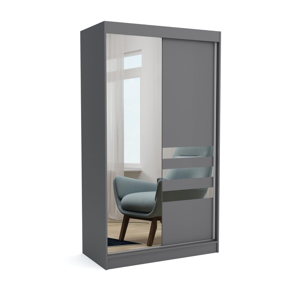 Brent - Kleiderschrank mit Spiegel Henry, Schlafzimmerschrank mit 1 Kleiderstange und Einlegeböden für Kleidung, 120x215x60 cm, Grau