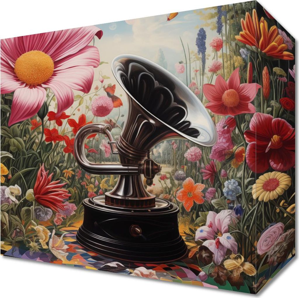 Bild 20x20cm Plattenspieler in Blumen