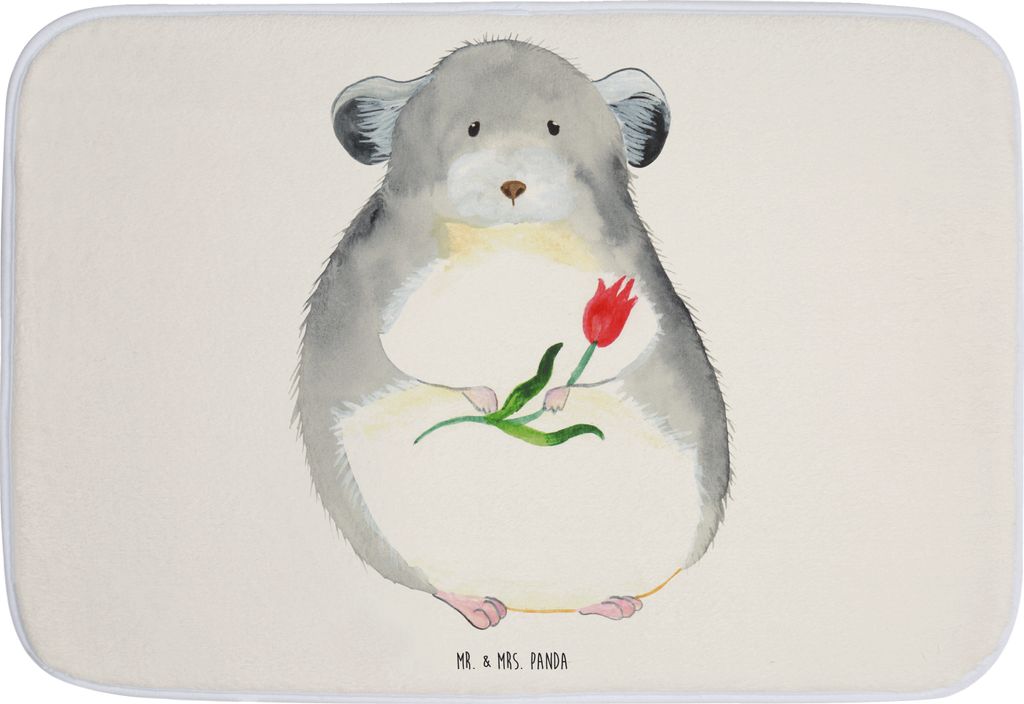 Mr. & Mrs. Panda Badematte Chinchilla Blume - Weiß - Geschenk, Glücklichsein, Chinchillas, Badvorleger, Badteppich, Duschvorleger, Badezimmertepp...