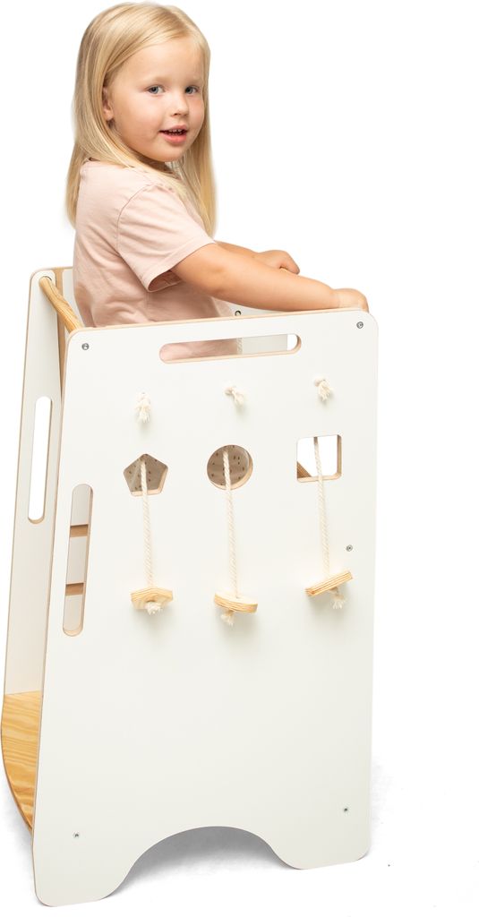 Woodforkid Lernturm Höhenverstellbar Sorter Learning Tower Tritthocker MDF Weiß