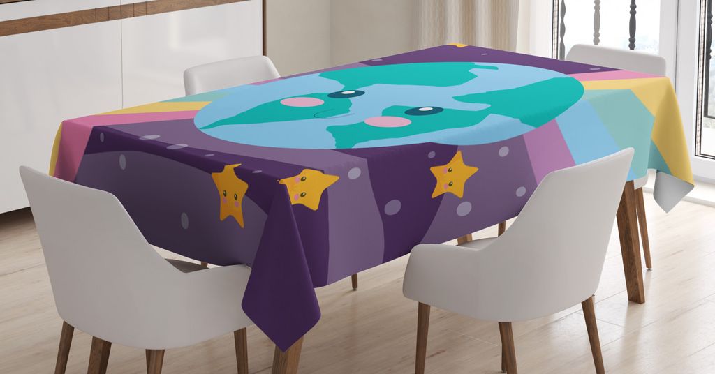 ABAKUHAUS Karikatur Tischdecke, Planet Erde Illustraiton, Pflegeleicht Waschbar Schmutzabweisend und mit Klaren Farben Hochwertiger Druck, 140 x 24...