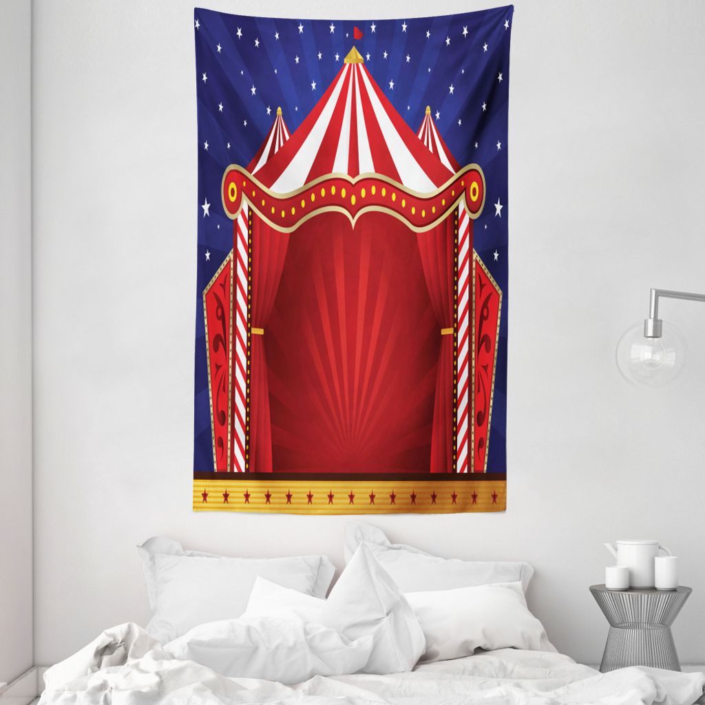 ABAKUHAUS rot blau Wandteppich und Tagesdecke, Leinwand-Zirkuszelt aus Weiches Mikrofaser Stoff Waschbar ohne Verblassen Digitaldruck, 140 x 230 cm...