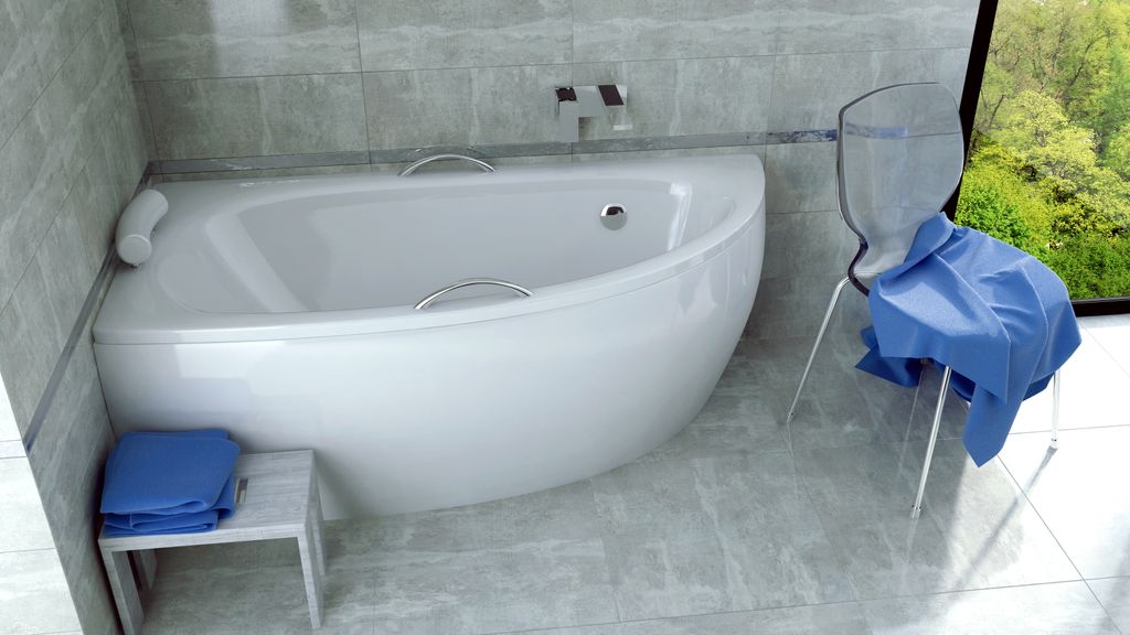 ECOLAM Badewanne Wanne Eckbadewanne Milena Premium Design Acryl weiß 150x70 cm LINKS + Schürze + Kopfstütze + Handgriffe x2