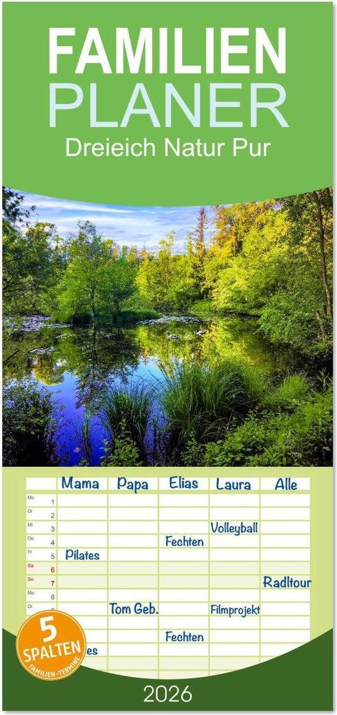 Familienplaner 2026 - Dreieich Natur Pur mit 5 Spalten (Wandkalender, 21 x 45 cm) CALVENDO