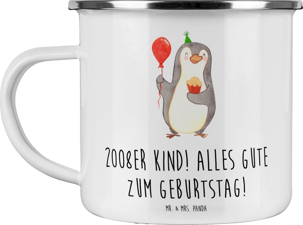 Mr. & Mrs. Panda Emaille Tasse 2008 Geburtstag - Weiß - Geschenk, 2008er Kind, Reisebecher, Happy Birthday, feiern, Emailletasse, Glückwunsch, be...