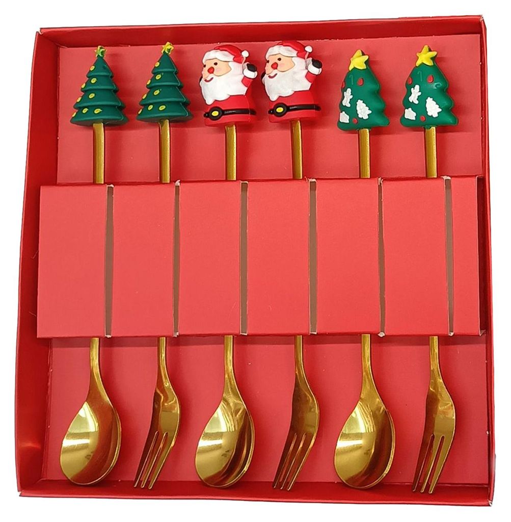 Weihnachtslöffel-Set aus Edelstahl mit Baum-, Weihnachtsmann- und Sternenmotiv, Kaffeerührlöffel, festliche Küchenutensilien, inklusive Geschen...