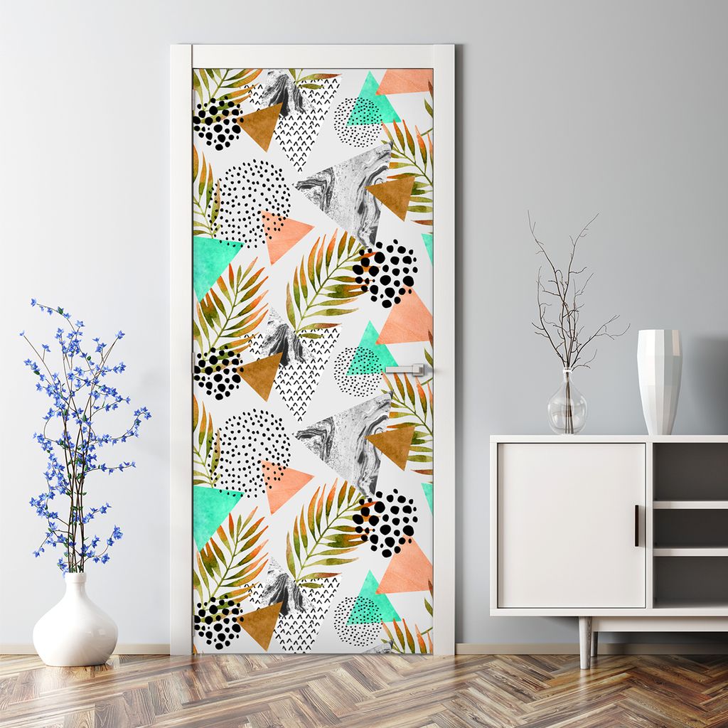 Dekorative Abnehmbarer Wandsticker Türtapete selbstklebend Klebefolie Abstraktes Palmblatt 85 x 200 cm