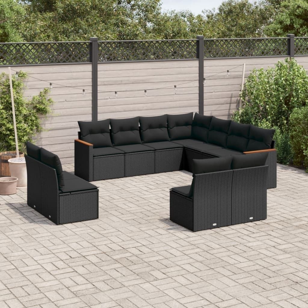 Maison Exclusive - 11-tlg. Garten-Sofagarnitur mit Kissen Schwarz Poly Rattan