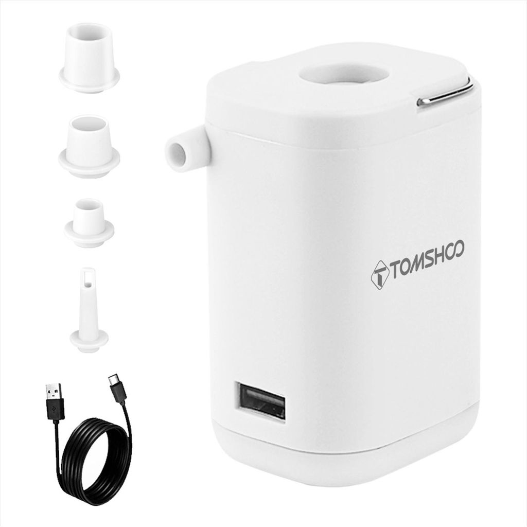 Elektrische Mini-Luftpumpe für Schlauchboote 4-in-1 tragbare Camping-Luftpumpe mit Licht Eingebaute Powerbank Schnelles Aufblasen Entlüften Winzi...