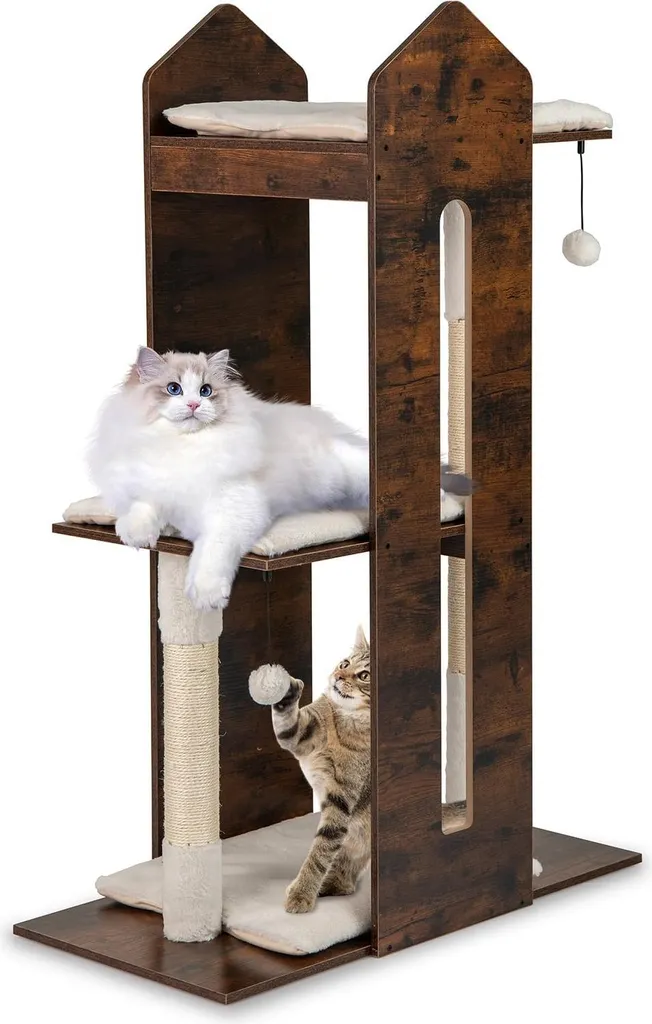Arbre à chat pour protéger vos meubles, sisal et jeux, 120 cm, marron mat