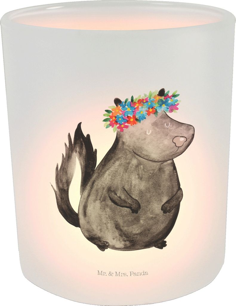 Mr. & Mrs. Panda Kerzenhalter Stinktier Mädchen - Transparent - Geschenk, Yoga, Namaste, Windlicht Glas, Deko, Skunk, Wildtier, aus, Outdoor, Raub...