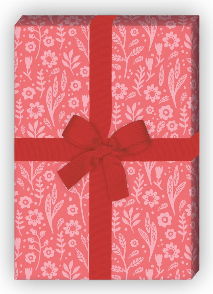 Schönes Blümchen Geschenkpapier mit Blumen Ton in Ton, rosa - G11867, 32 x 48cm