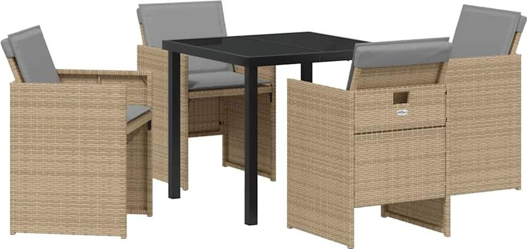 (Robust Möbel) Garten Essgruppe - elegantes Design - Sitzgruppe/Tisch+ Stuhl - mit Kissen 5 pcs Beige Poly Rattan - Terassenmöbel DEMöbel481747