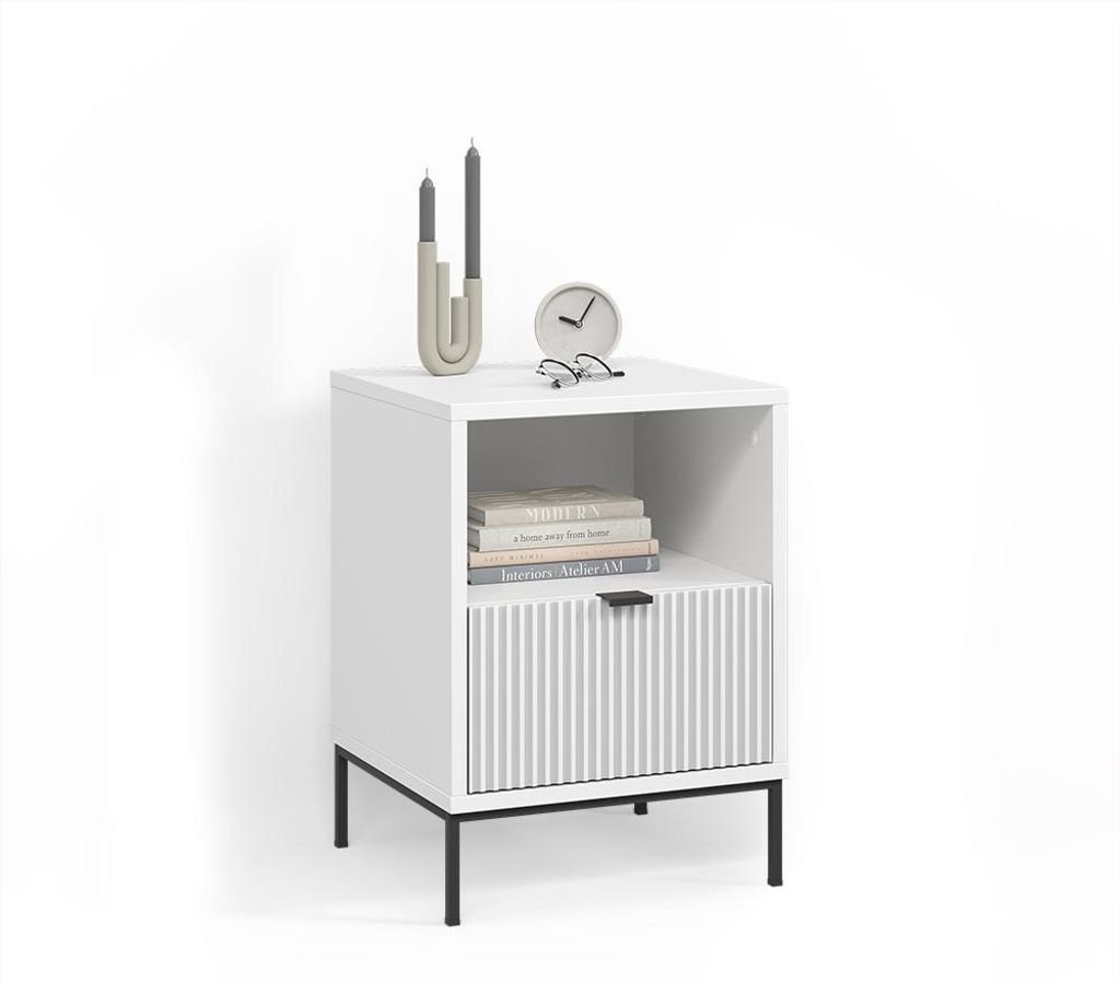 Nachttisch Livinity Aterno Weiß mit 1 Schublade, Model 58897