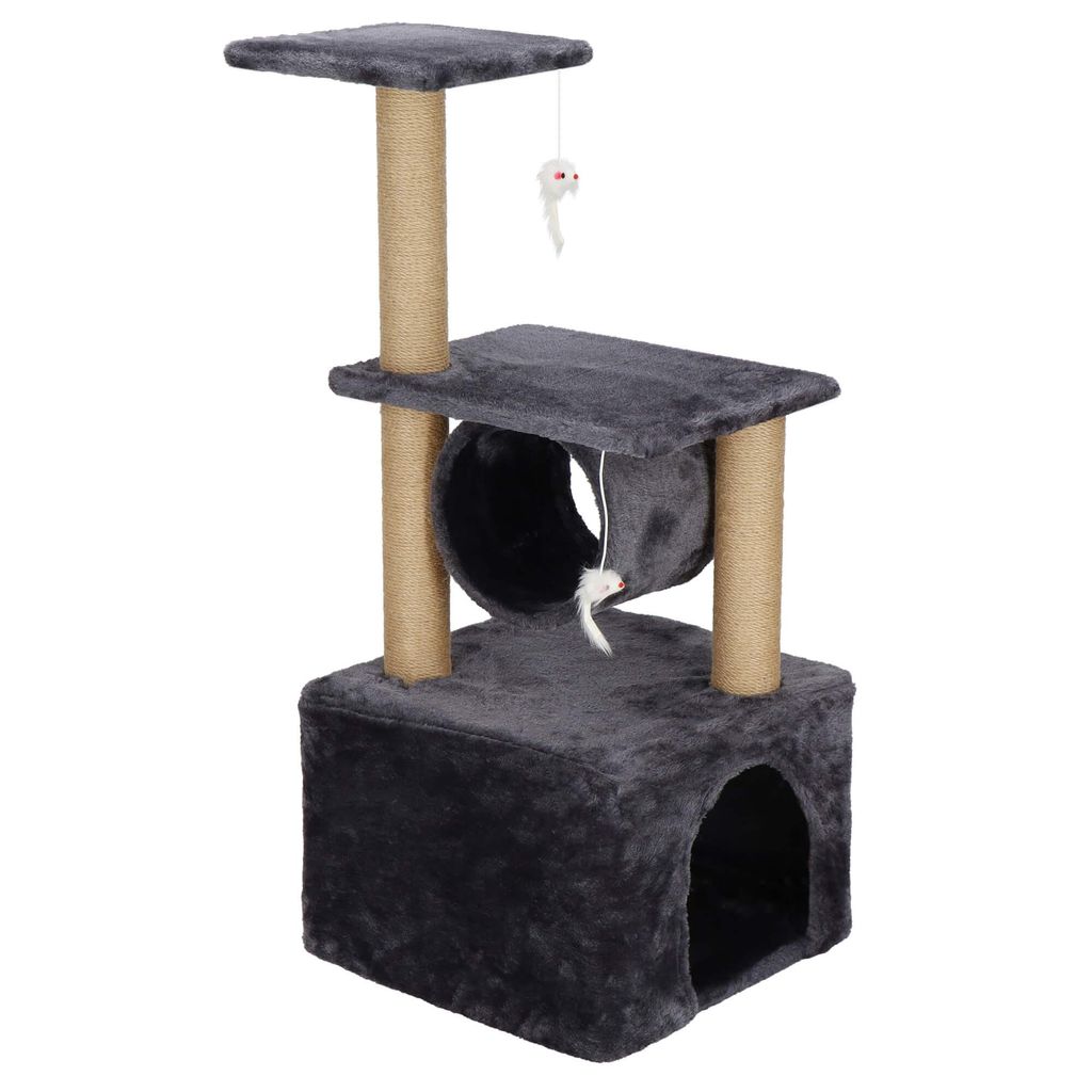 Springos Katzenkratzbaum Katzenhaus 2 Plattformen Spielmäuse 92 cm