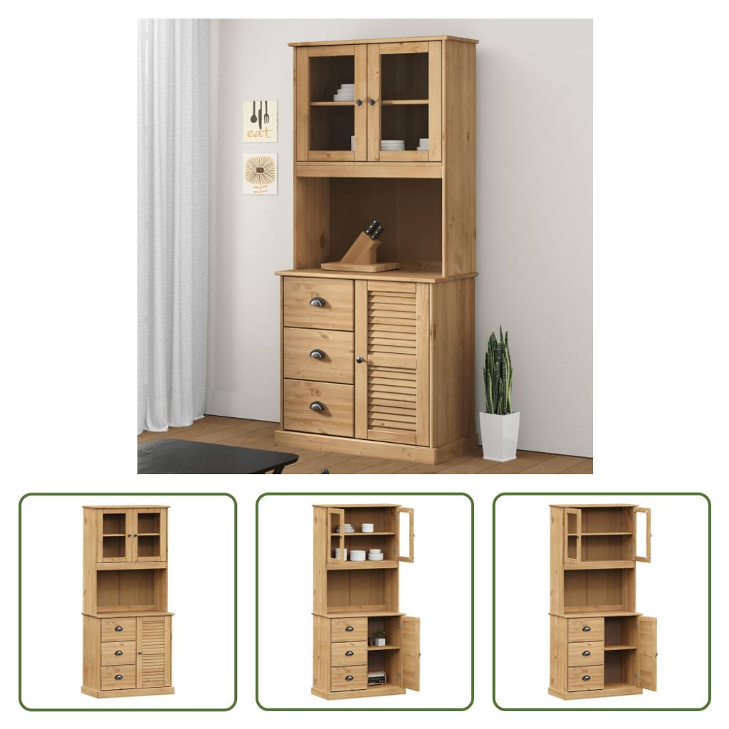 The Living Store Highboard VIGO 78x40x175 cm Massivholz Kiefer