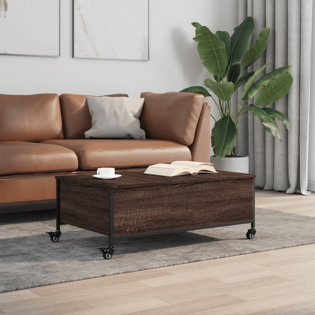 "Winterschlussverkauf "Couchtisch - CLORIS - Wohnzimmertisch - Robust und langlebig - mit Rollen Braun Eiche 91x55x34 cm Holzwerkstoff - DEMöbel96...